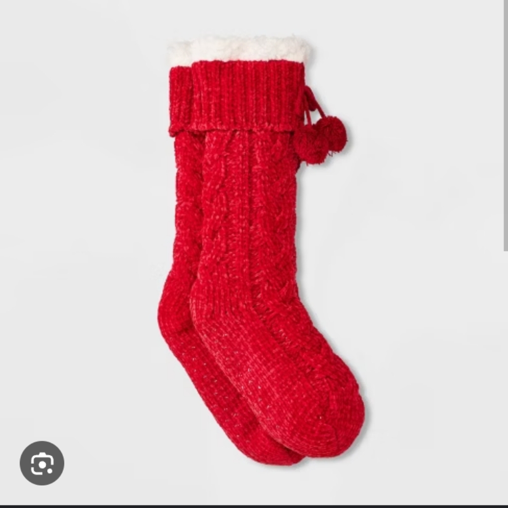 Women's Braided Cable Chenille Faux Shearling Lined Slipper Socks